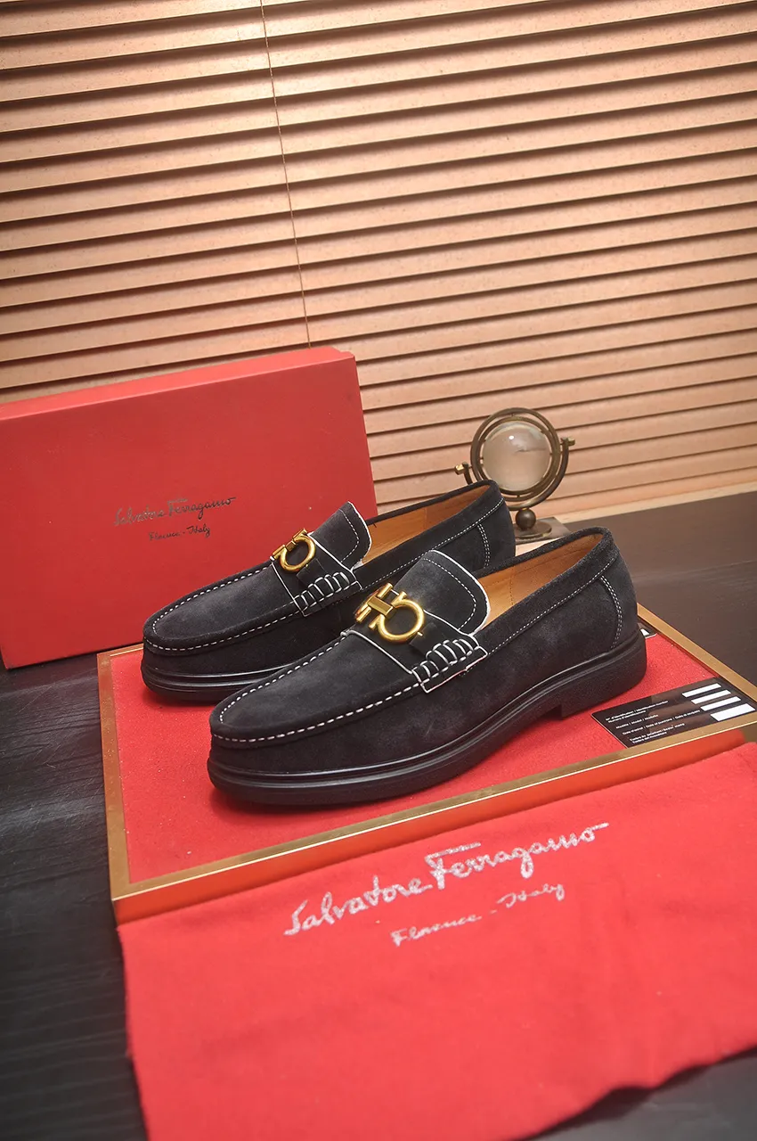 Men's shoes 💰440💶[Ferragamo/Ferragamo] The latest model in the counter. Original imported high-quality cowhide with open sides + imported 🐂 water-dyed cowhide lining + original luxury metal buckle + original combined outsole. No pressure for comparison. 38--45 (45 is custom-made and cannot be returned or exchanged)